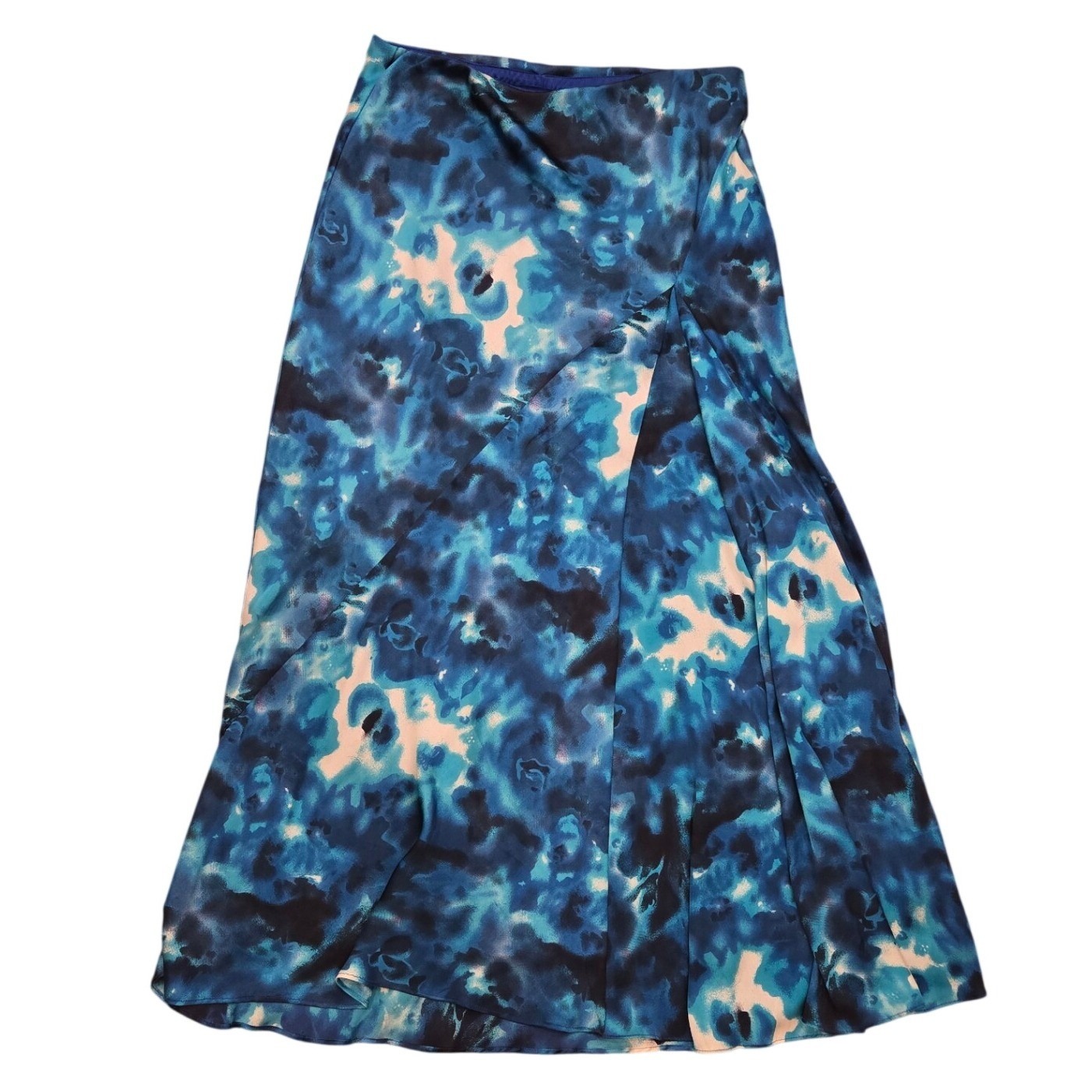 Y2k 90s Cato Mermaid Maxi Skirt Watercolor Boho Tie Dye A-Line Blue Flowy Large